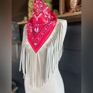 Desert Dusted Bandana Leather Fringe Collar Wild Rag by Dirty Mojave Leather